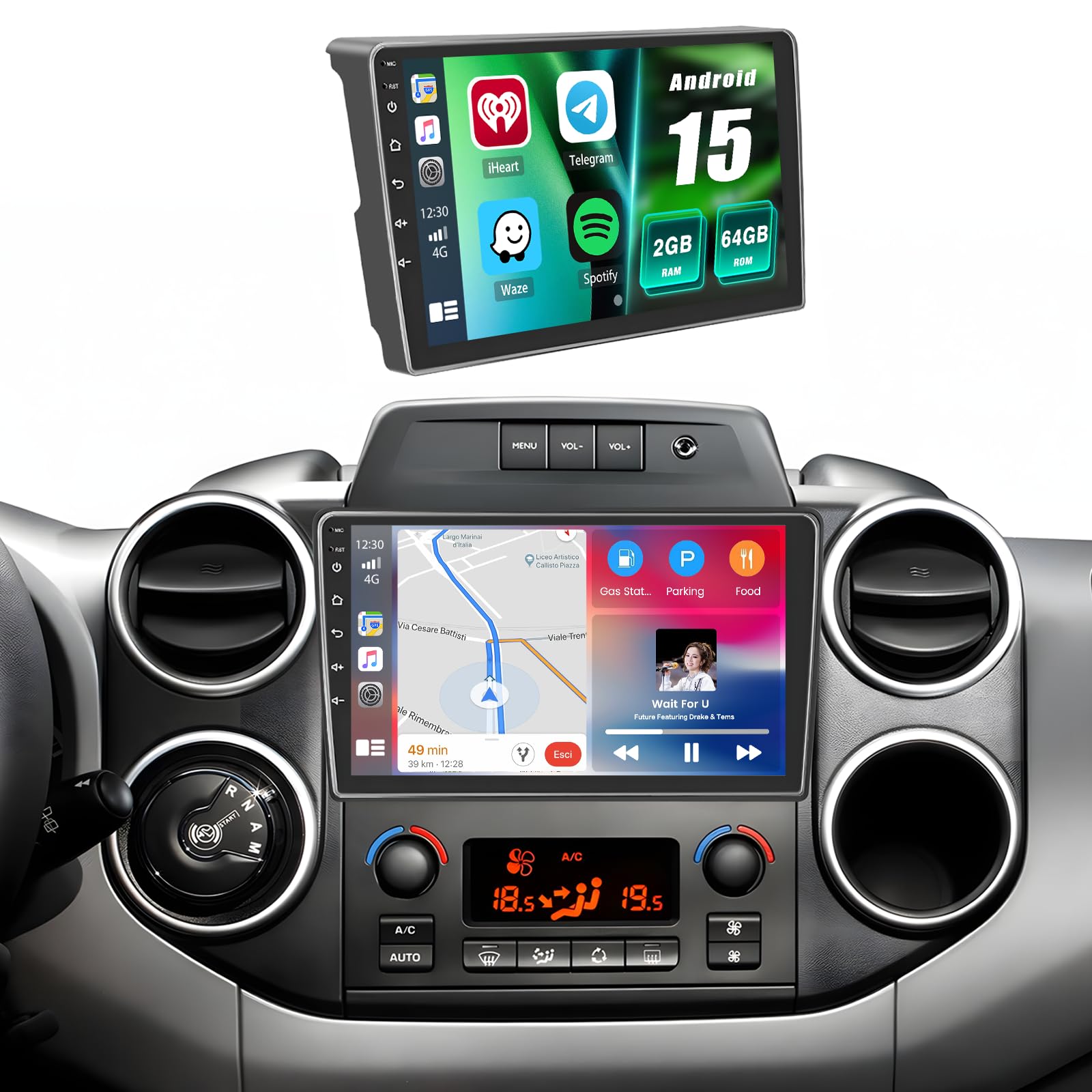 2+64G Android Radio pour Citroen Berlingo B9 2008-2017 Wireless Carplay Android Auto, 9'' IPS Touch Screen Radio Voiture avec Bluetooth/GPS/Caméra de recul/FM/WiFi/SWC/26UI