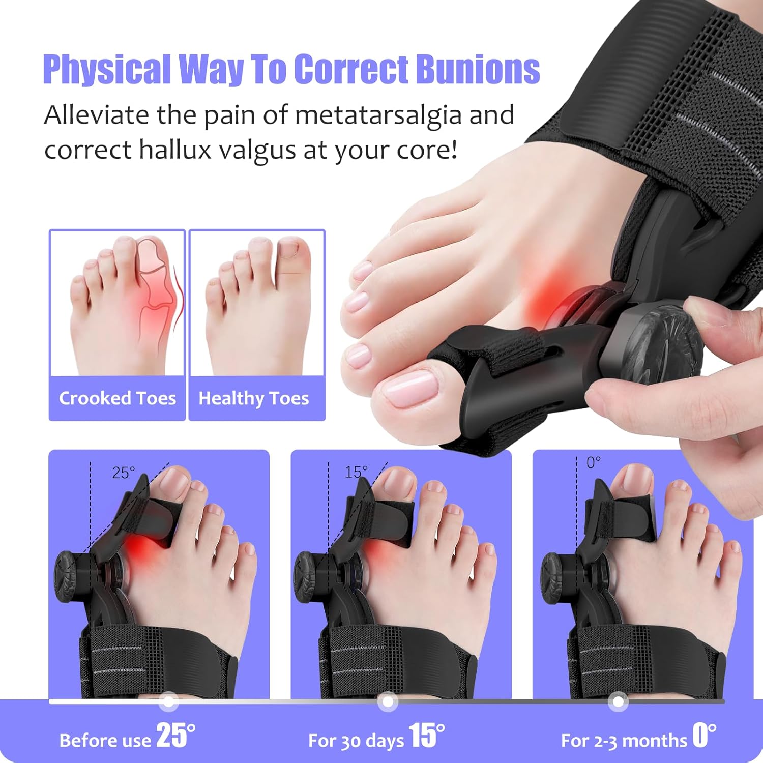 Adjustable Bunion Corrector for Women Men - Bunion Fix for Big Toe Orthopedic Toe Splint Double Correction Separator, Relief for Hallux Valgus, Suitable for Left/Right Feet (1PC, Black) - Image 3