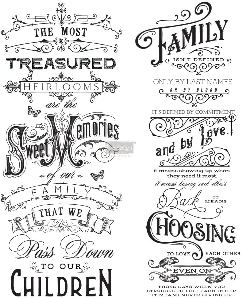 Redesign Decor Transfers® Family Heirlooms Cut into 2 Sheets,Rub on Transfers for Furniture