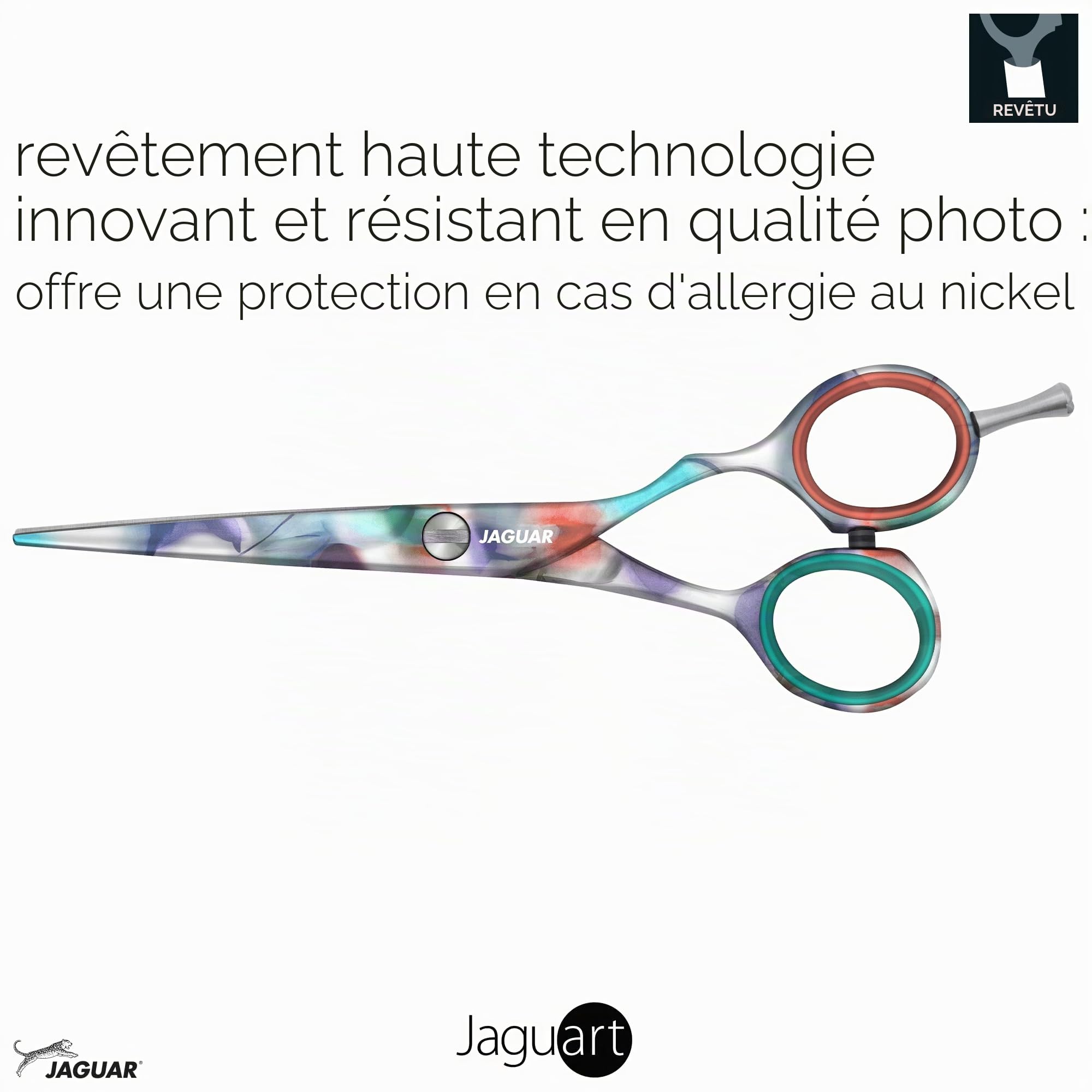 JAGUAR Ciseaux à cheveux JaguART IN HEAVEN 5.5" | Ciseaux de coiffeur en design offset | Revêtement high-tech anti-allergénique et résistant en qualité photo | Fabriqués en Allemagne