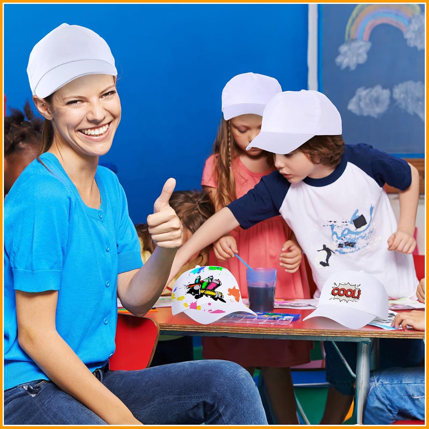 JaGely DIY Baseball Caps DIY Creative Painting Adjustable White Baseball Hat Kids Adults for Camp Outdoor Sports Painting