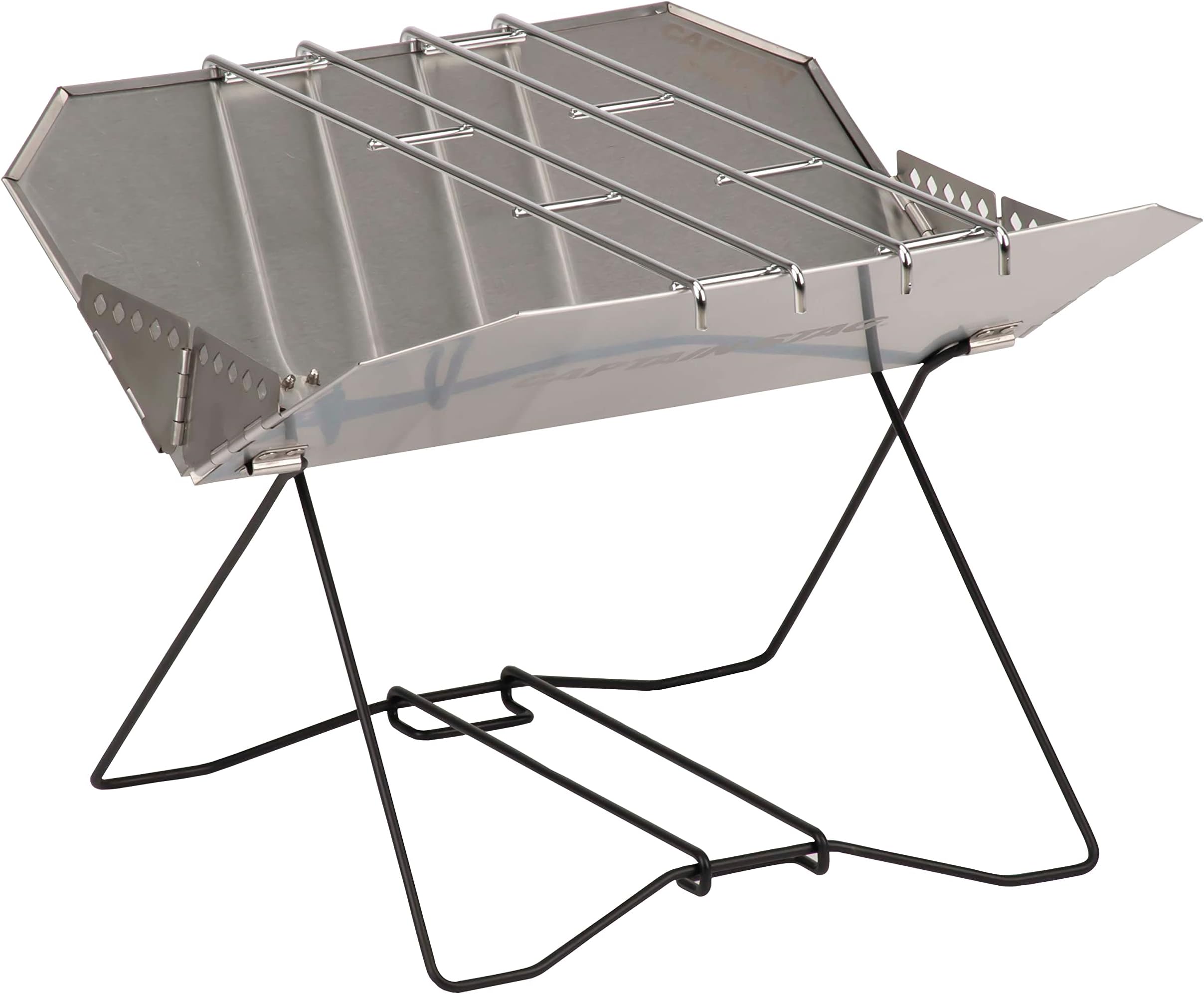 CAPTAIN STAGUG-91 Barbecue Stove, Grill, Bonfire Stand, Shell, Fire Pit, 400 Stainless Steel, Includes 2 Rods and Storage Bag