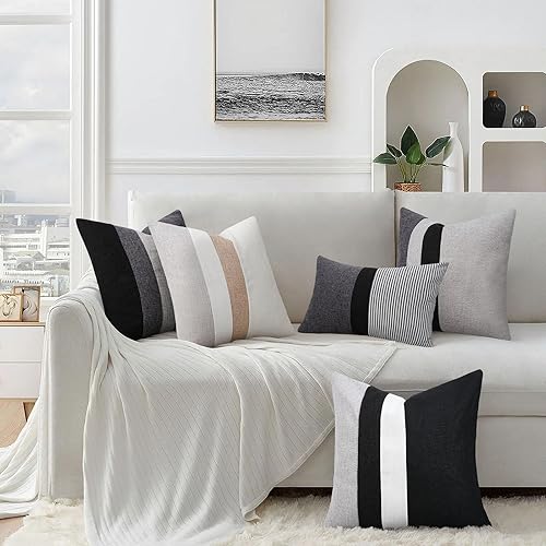 Miniatura 5 de Adabana Juego de 2 fundas de almohada cuadradas de lino de 18 x 18 pulgadas, fundas de cojín decorativas para sofá, dormitorio, sofá, sala de estar,