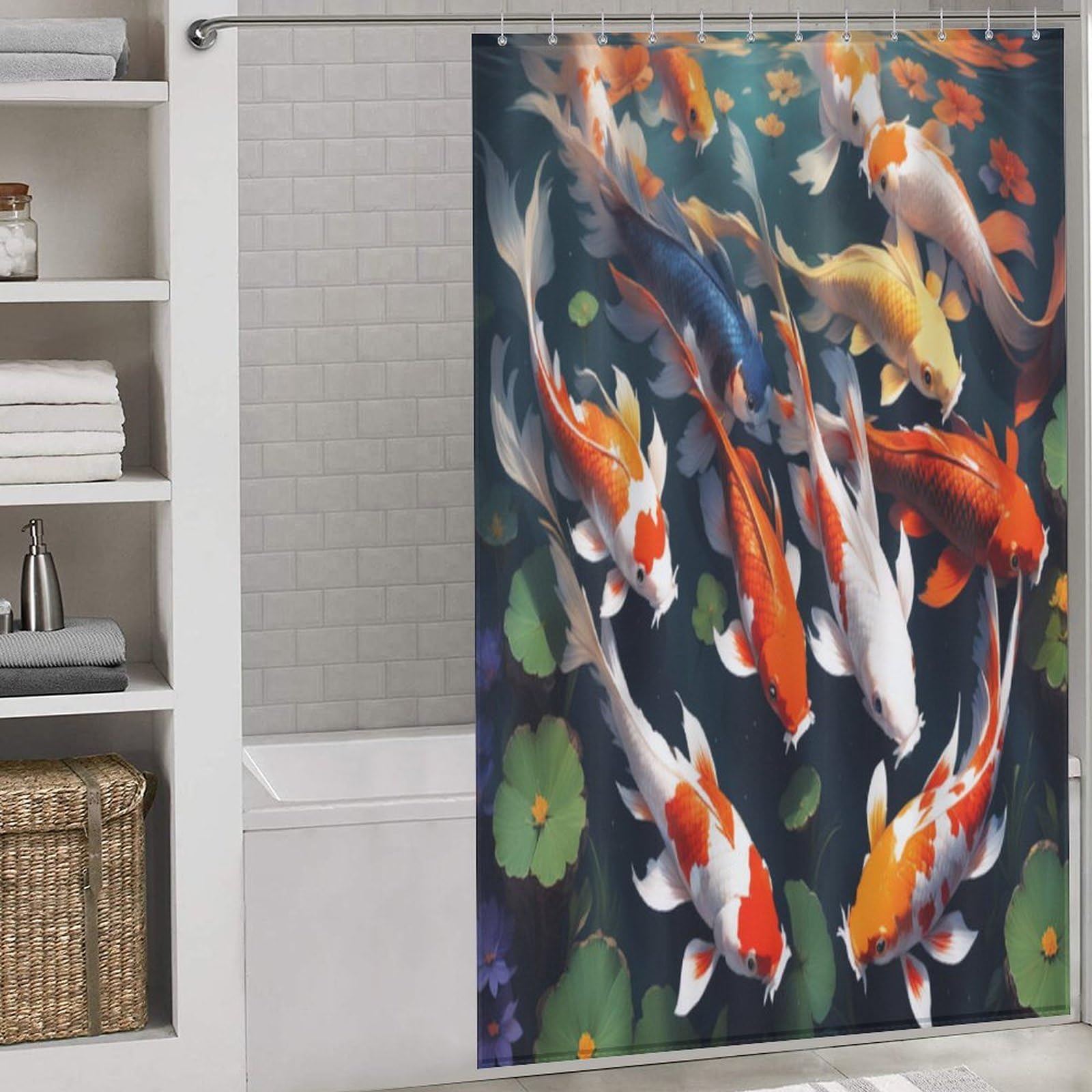 Rideau de douche poisson koï anti éclaboussures facile à installer