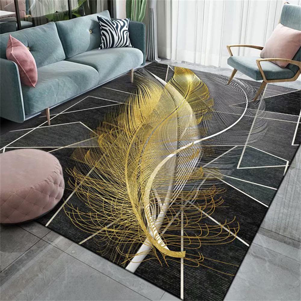 Tapis fille chic au design graphique abstrait or et gris de 180x240cm