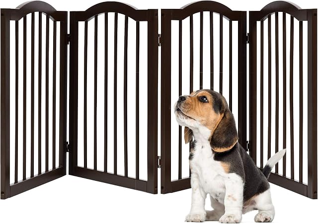 Maxmass Freestanding Pet Gate, 3/4 Panels Folding Dog Gates with 360° Rotating Hinges, Wooden Pet Barrier for Doorway Stairs (204 x 2 x 61cm)