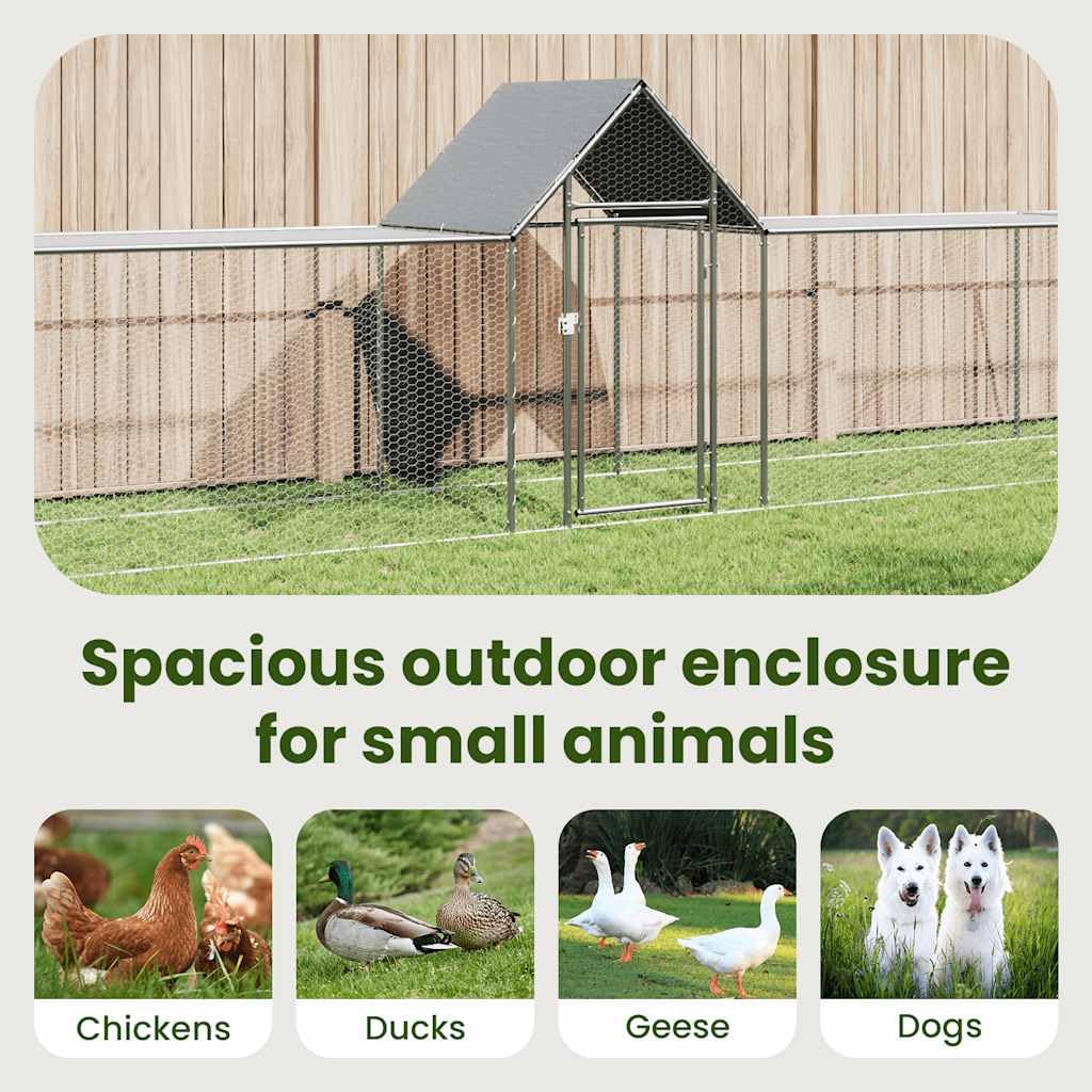 vidaXL Gallinero Exterior Grande Jaula Gallinas Conejos Aves Conejera Metálica Acero Galvanizado Corral Cubierto Metal Tejado Cerradura 9x1x1,5 m