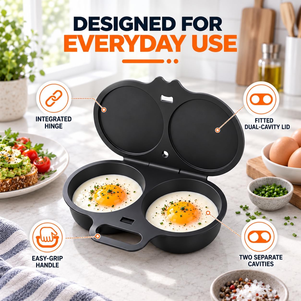 2 Pack Microwave Egg Poacher for 2 Eggs, Dual Cavity Microwave Egg Cooker