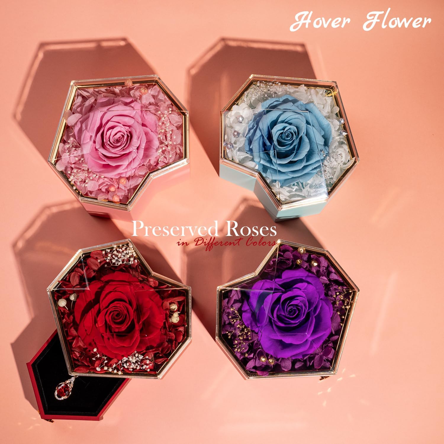 Heart Shape Preserved Real Roses Box Eternal Flowers Gifts with Necklace, Flowers for Delivery Prime, Birthday for Her Women Mom Wife (Red)