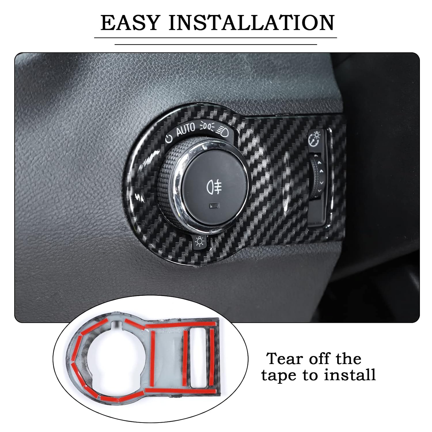 RT-TCZ Headlight Switch Button Cover Trim for Chevrolet Camaro 2012-2015(Carbon Fiber Grain)
