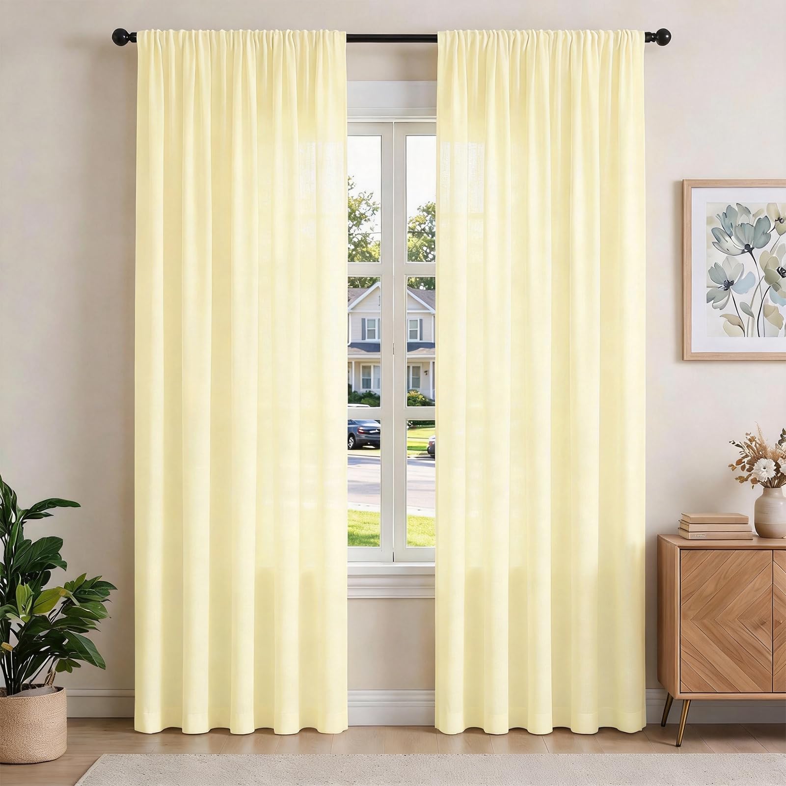 NAKIHOUSE Non-See-Through Privacy Voile Curtains, Beige, W52 x L95 Inch