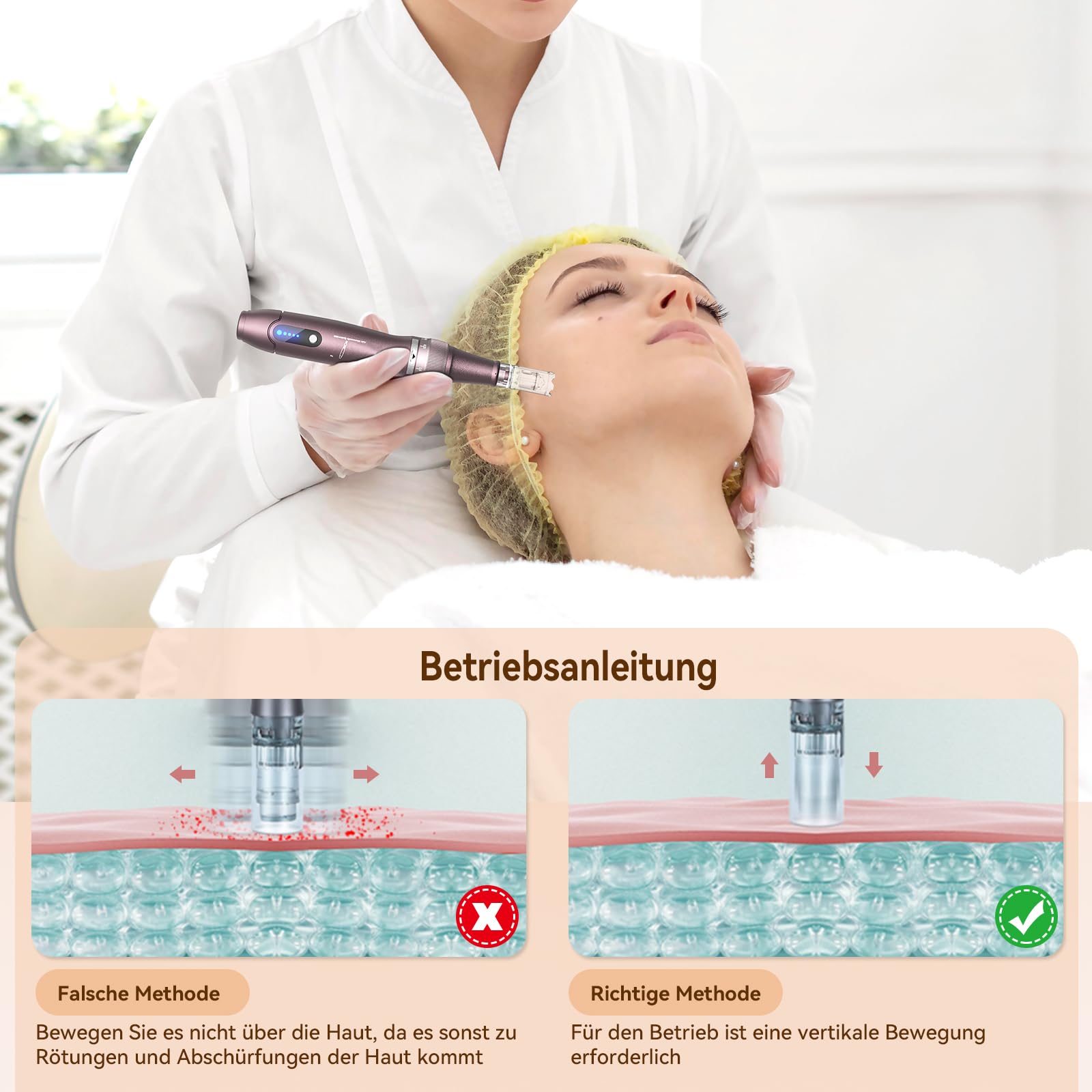 Microneedling Pen A10,Elektrischer Dermapen Kabellos mit 5 Stufen inkl. 22 Stk Ersatzpatronen,Dermapen Microneedling Zuhause für Gesicht und Körper