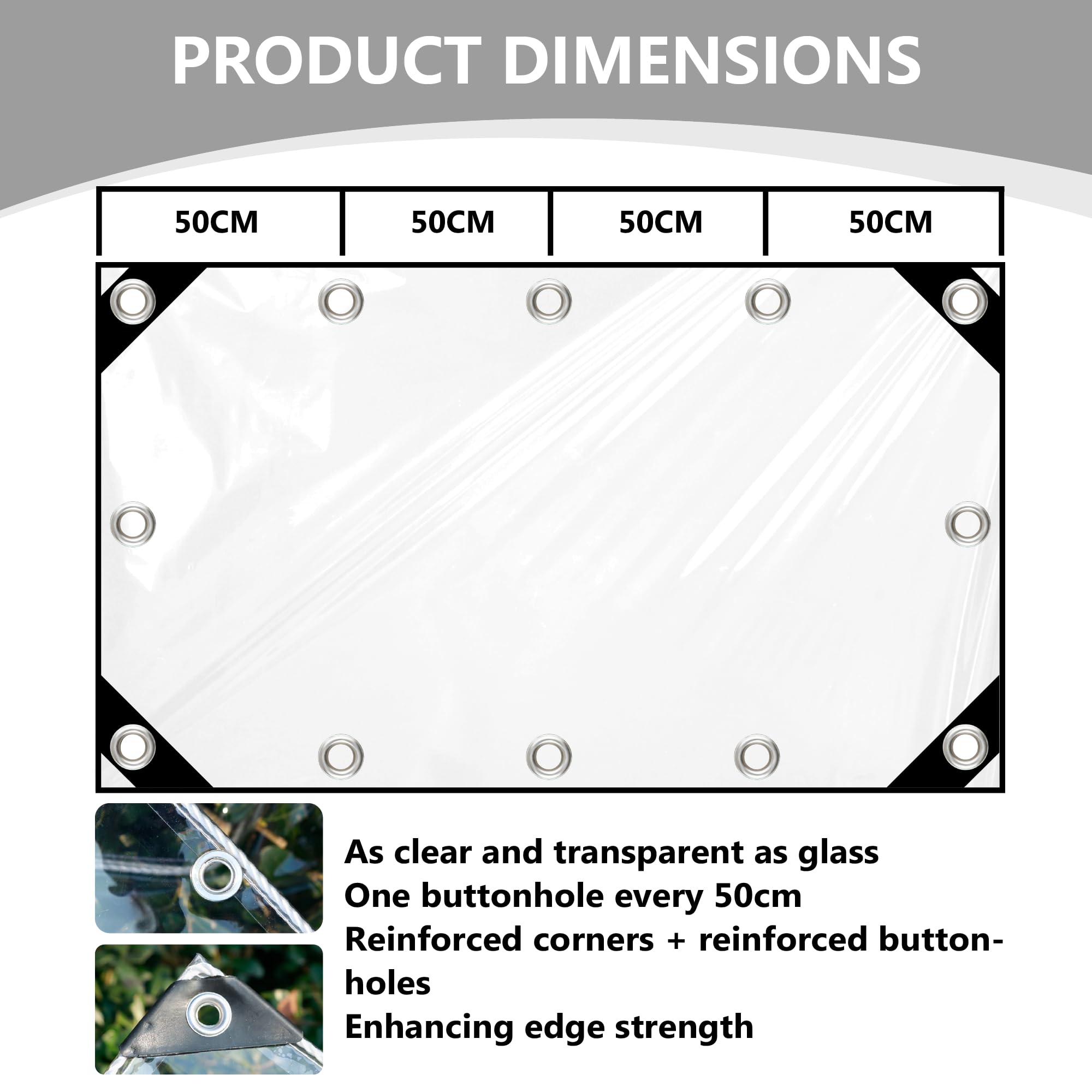 Bâche Étanche Transparente 220 x 320 cm Protection Imperméable Bâche en PVC Epaisse Multifonction pour Serre Pergola Camping Jardin Plantes Voiture, Couleur Transparente