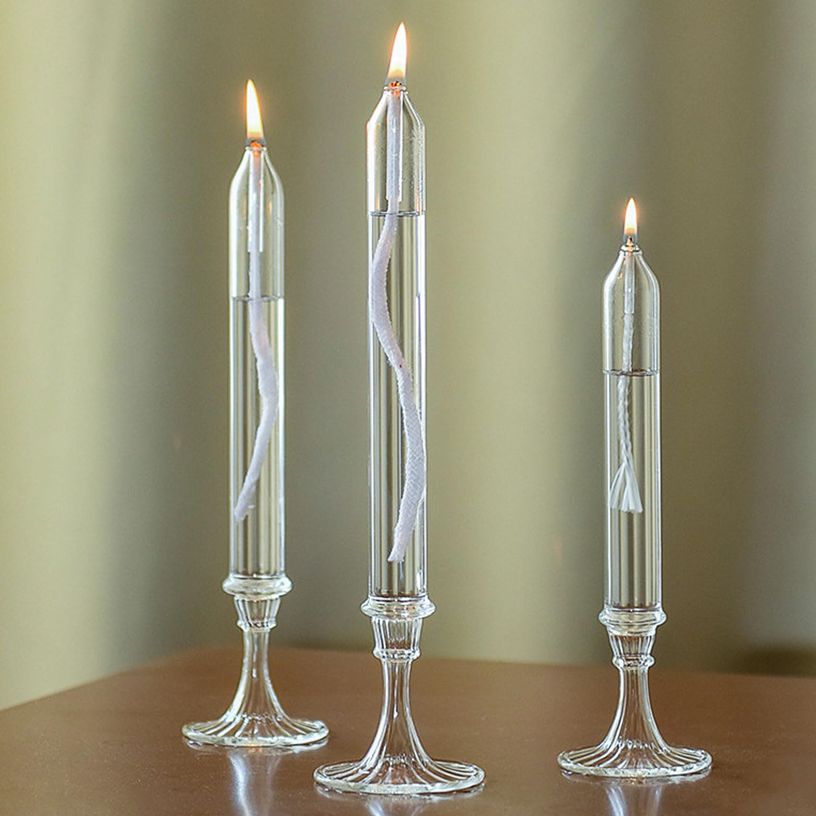 GXFCCYXT Glass Candle Set of 3, Refillable Use, Indoor Emergency Lighting Use Oil Candle, Smokeless and Odorless Clear Glass
