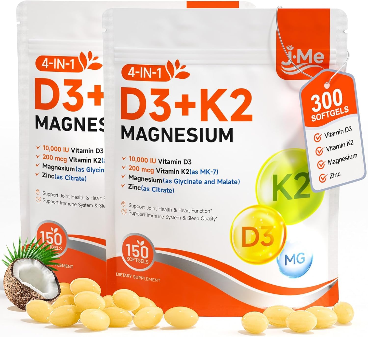 JME Core Vitamin D3 K2 10,000 IU Magnesium Supplement,300 Softgels, Non-GMO — Amazon image 11