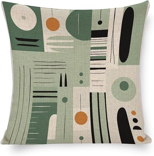 Fundas de almohada decorativas de mediados de siglo con patrón abstracto moderno verde salvia, fundas de almohada de 18 x 18 pulgadas, fundas de