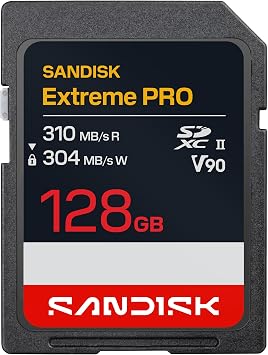SANDISK 128GB Extreme PRO SD UHS-II V90 Memory Card - Read Speed up to 310MB/s, Write Speed up to 304MB/s, 8K, IP68 Water Resistant, Dustproof - SDSDXDE-128G-GN4IN
