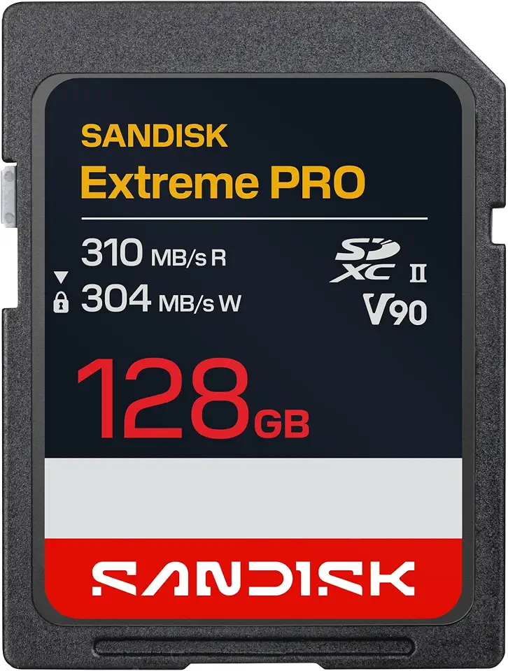 Sandisk 128GB Extreme PRO SD UHS-II V90 Memory Card - Up to 310MB/s Read speeds, up to 304MB/s Write speeds, 8K, IP68 Water and dust Resistant - SDSDXDE-128G-GN4IN