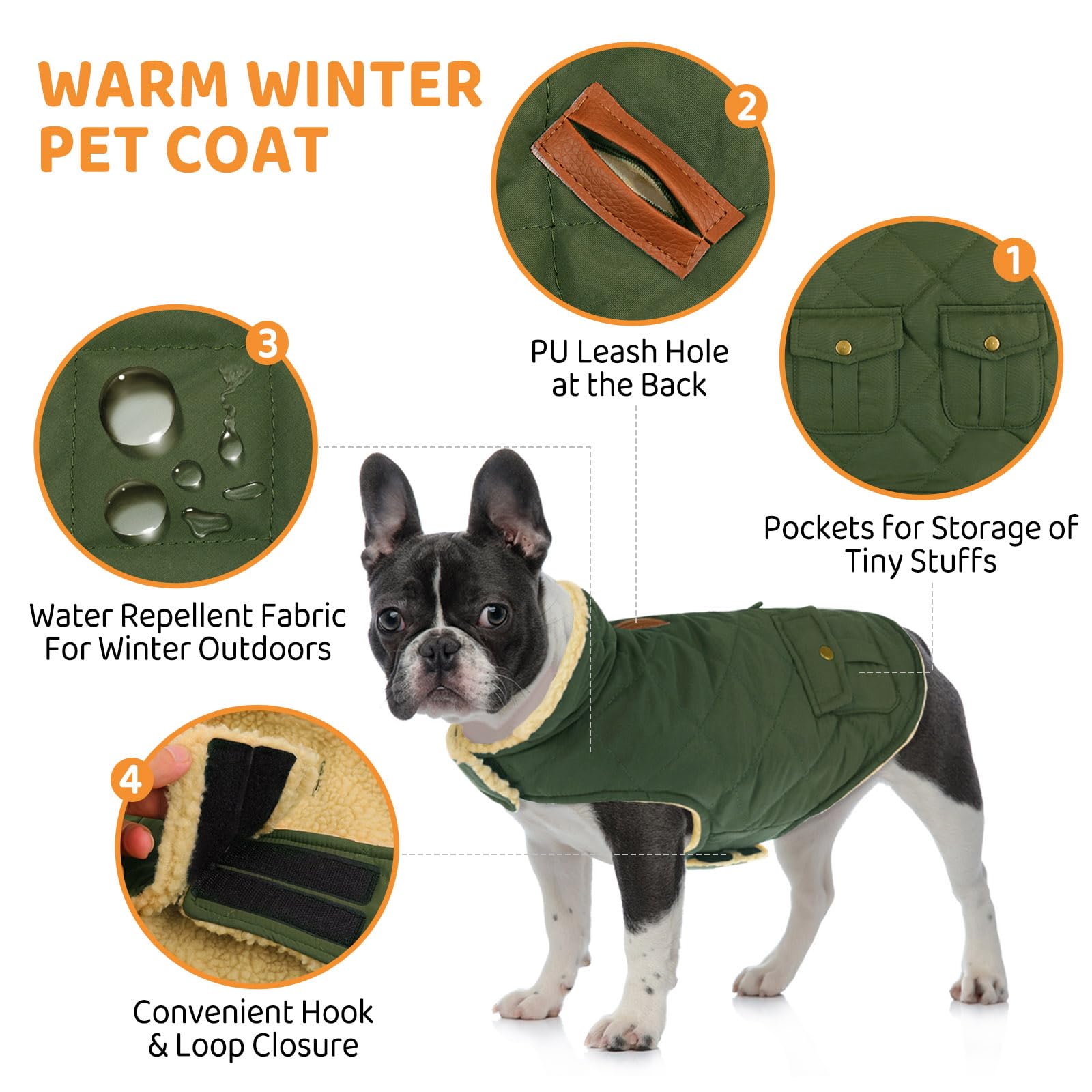 Queenmore Cappotto Cane Grande Caldo Impermeabile Per Bassotto, Bulldog Francese, Greyhound, Border Collie, Labrador, Verde, XL