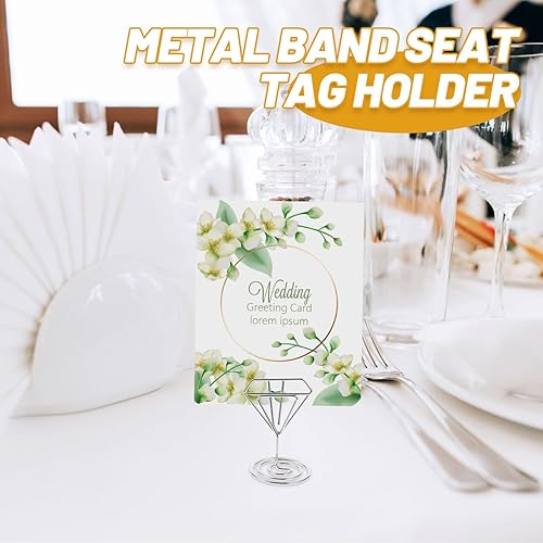 Miniatura 4 de Luxshiny Juego de 6 mini tarjetas de lugar, soporte de alambre de metal, soporte de números de mesa de diamante, clips de fotos decorativos para