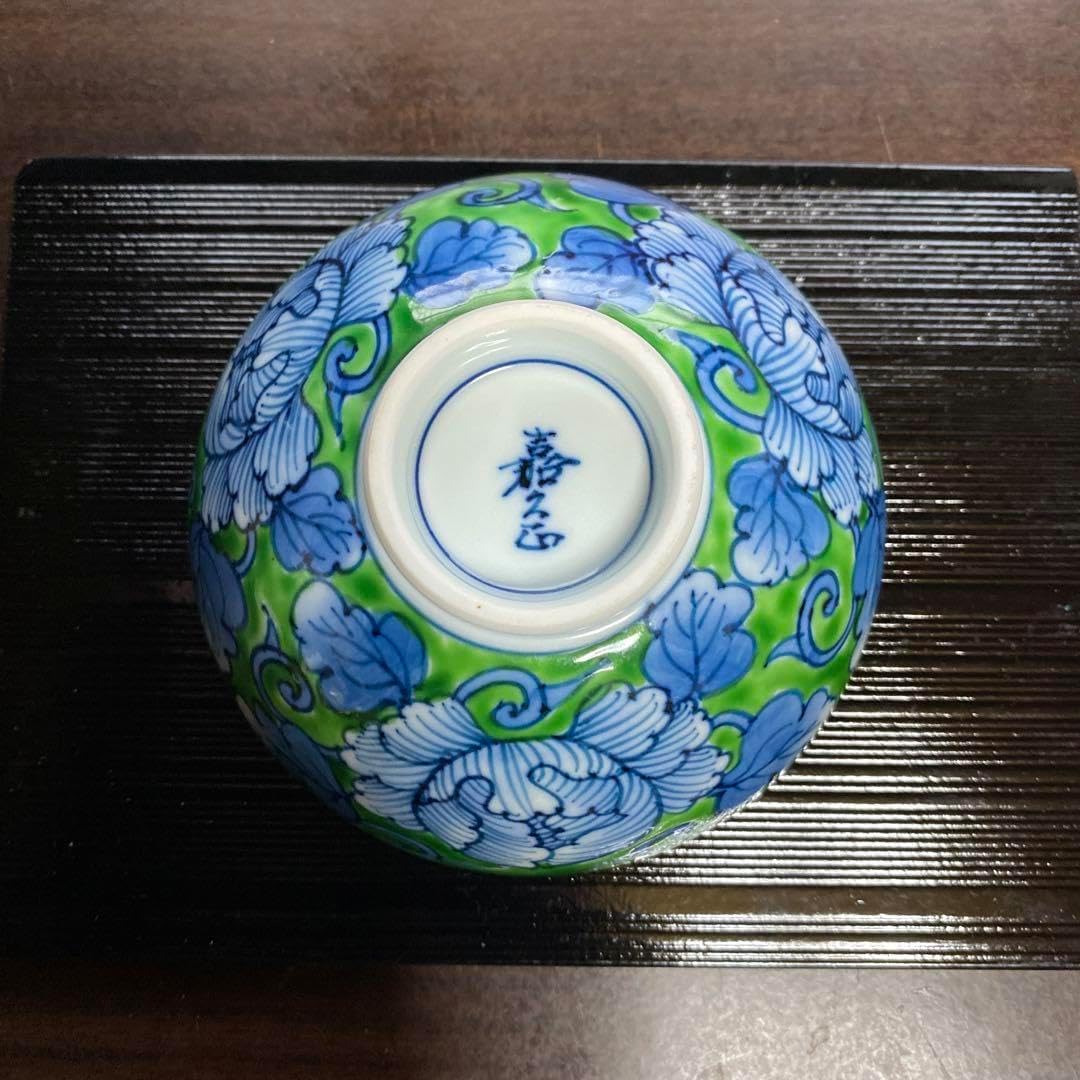 薩摩焼 島津家 磯御庭焼 金彩 色絵 茶碗 共箱 共布 栞 珍品