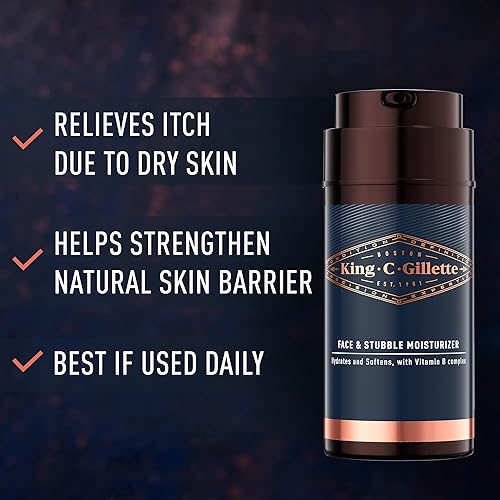 Miniatura 6 de King C. Gillette Hidratante para rostro y rastrojo con complejo de vitamina B3 y B5, hidratante facial para hombres, 3.4 fl oz