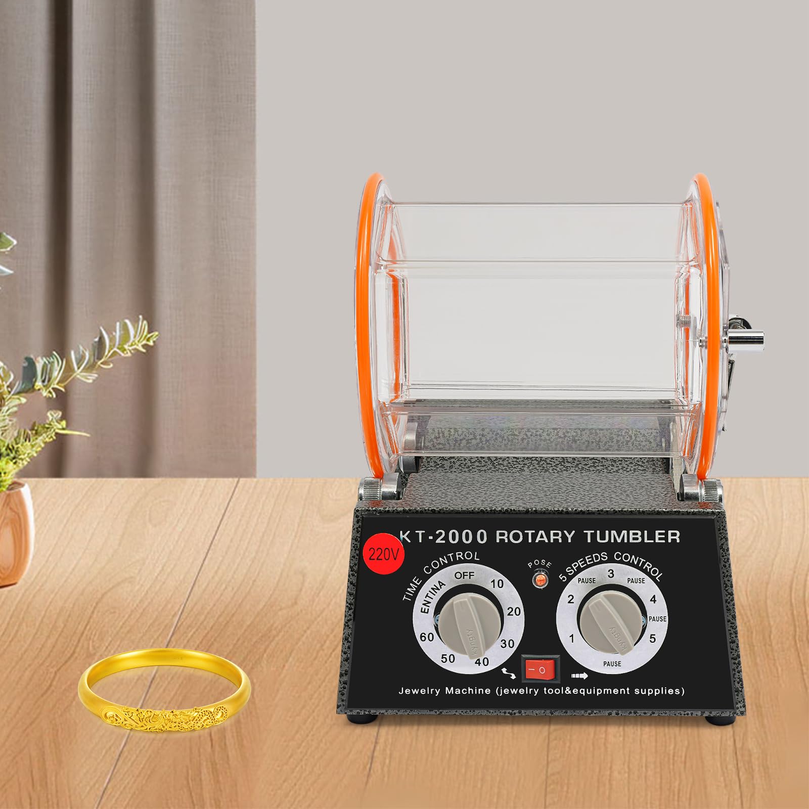 Pulidora pulidora, tambor excéntrico, dispositivo de mesa, joyas, coche, para taller, orfebres, con 150 W de potencia, 500 hasta 3000 rpm, 5 velocidades, temporizador de 60 minutos