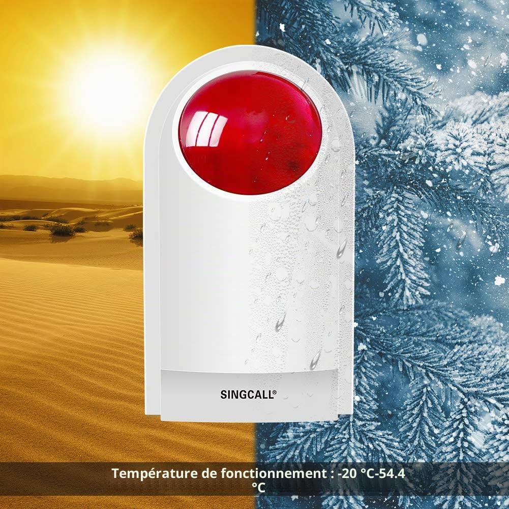 SINGCALL Système d'Alerte Assistance Domicile avec Sirène à Éclats Distante | Système d'Avertissement Panique SOS, 2 Sirènes Flash Rouges, 4 Boutons d'Urgence pour Usines/Hôpital/Magasin/Hôtel/Bijouterie