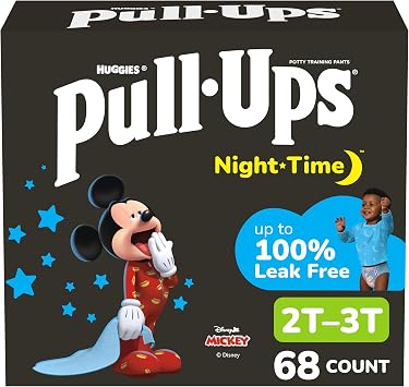 Pull-Ups Boys' Night-Time Potty Training Pants, Size 2T-3T Overnight Training Underwear (16-34 lbs), 68 Ct
