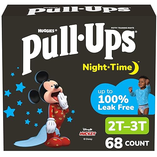 Pull-Ups Boys' Night-Time Potty Training Pants, Size 2T-3T Overnight Training Underwear (16-34 lbs), 68 Ct