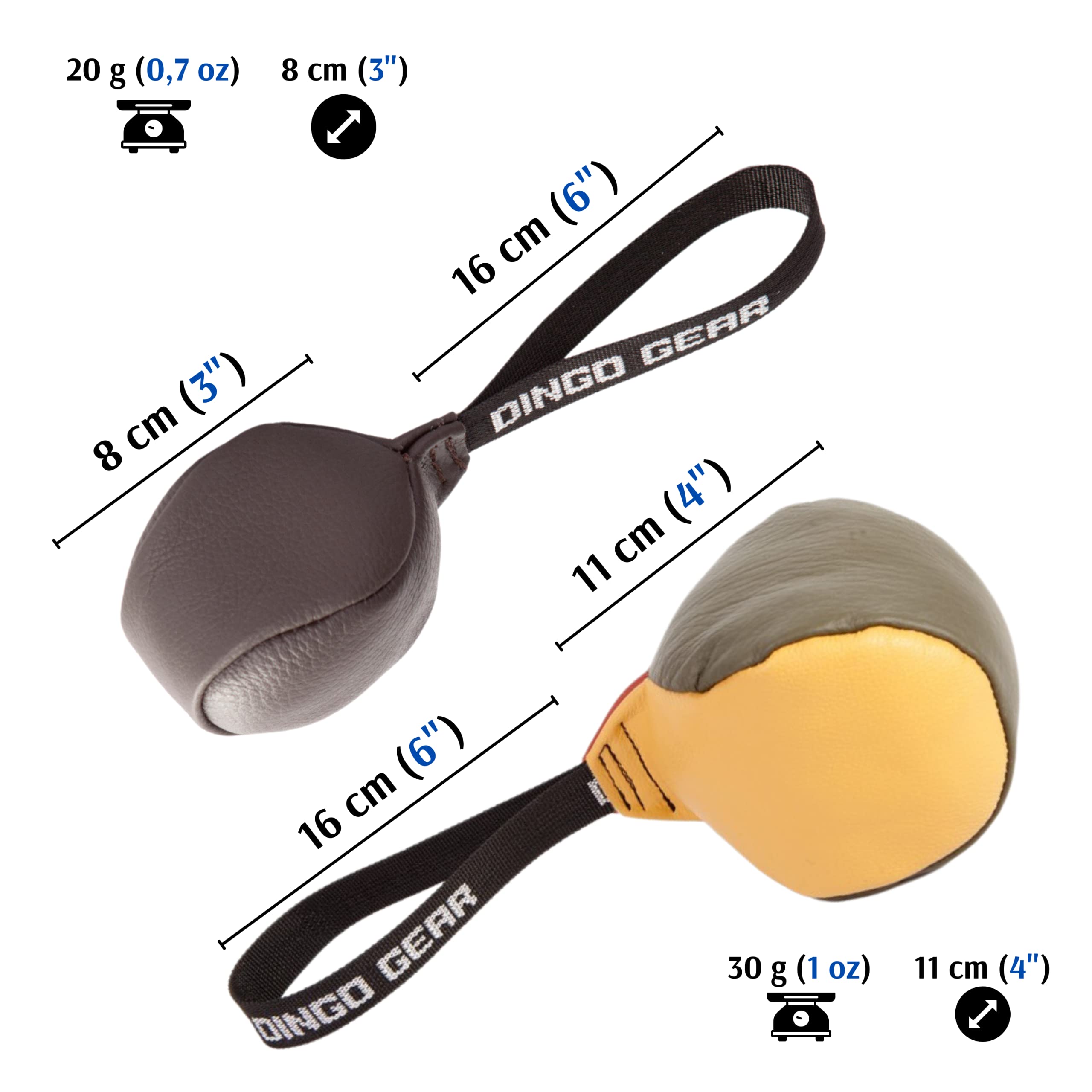 Dingo Gear S10034 Soft Ball Dog Toy with Genuine Grain Leather Handle for Teething Training for Puppies Dogs Pack of 2: 8 cm + 11 cm - Image 2