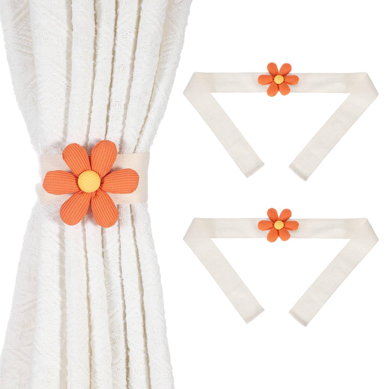 Alzapaños de cortina de flores naranjas para sujetar cortinas de salón con cuerdas