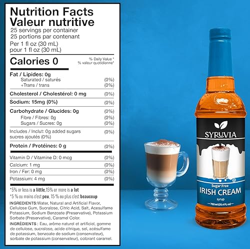 Miniatura 2 de Syruvia - Jarabe de café sin azúcar, jarabe con sabor a crema irlandesa para bebidas, lattes y postres, 25.4 onzas líquidas