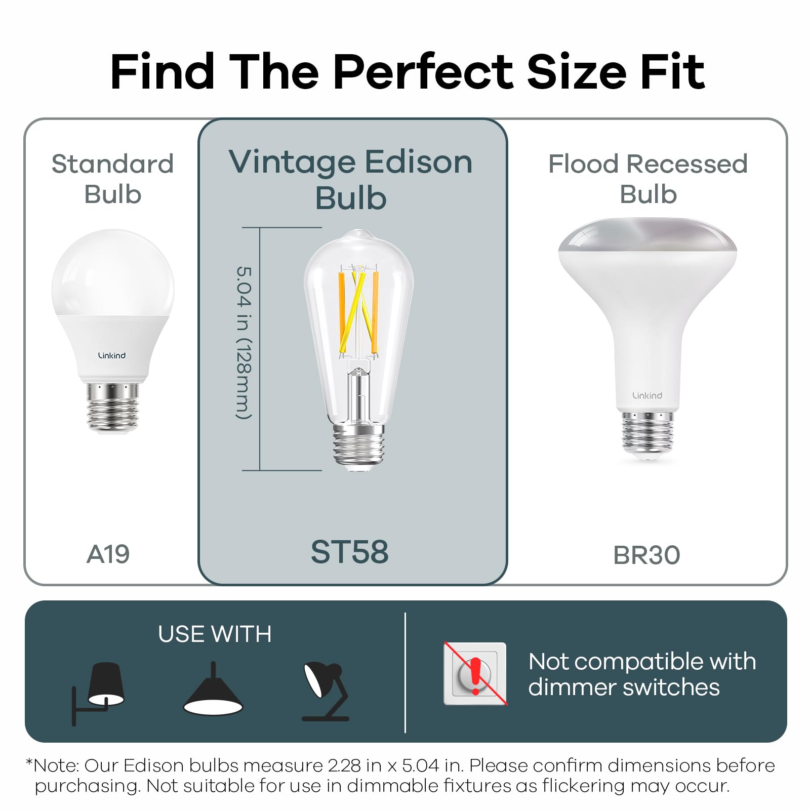 Linkind E26 Smart Edison Bulbs, 2700K-6500K Tunable WiFi Edison Bulbs with Remote Control, 8W 60W Equivalent Dimmable ST19 (ST58) Vintage Light Bulbs 800lm, Compatible with Alexa & Google Home, 4-Pack