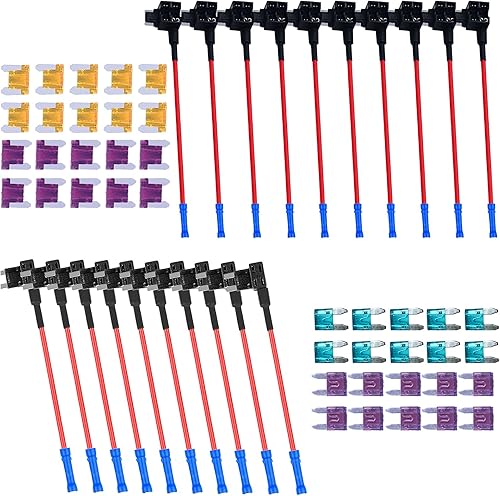 MuHize - Juego de 10 adaptadores de fusibles mini para agregar circuito automotriz de 12 V, portafusibles de grifo con fusible de cuchilla mini de 5