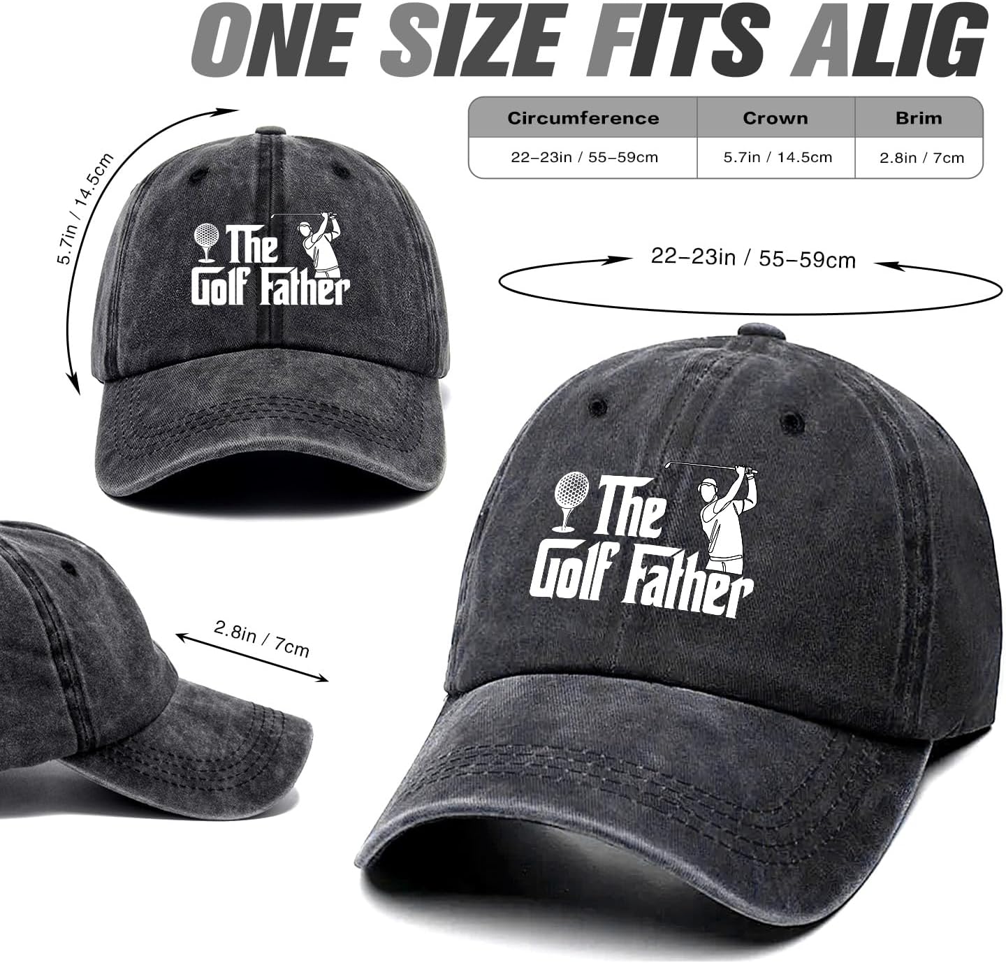 The Golf Father Funny Retro Washed Cotton Baseball Cap, Adjustable Lightweight and Breathable Unisex Outdoor Golfer Sport Sun Hat, Birthday Gifts for Men Dad Grandpa Husband Golf Lovers and Fans - Image 2