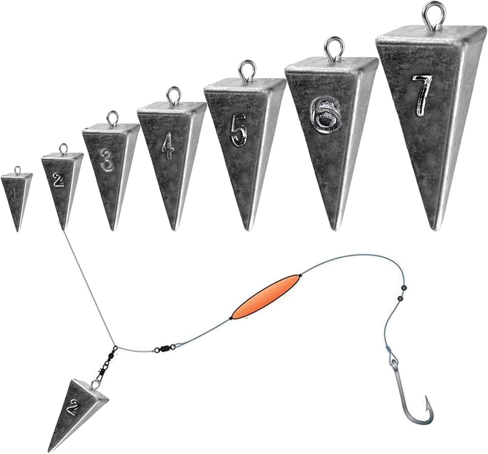 THKFISH Fishing Weights Inline Trolling Sinkers Weights Kit Double Ring Sinkers Tor-pedo Sinkers Catfishing Sinkers Saltwater Surf Fishing Weights Coin-Sinkers Disc-Sinkers Pyramid Sinkers bank sinkes
