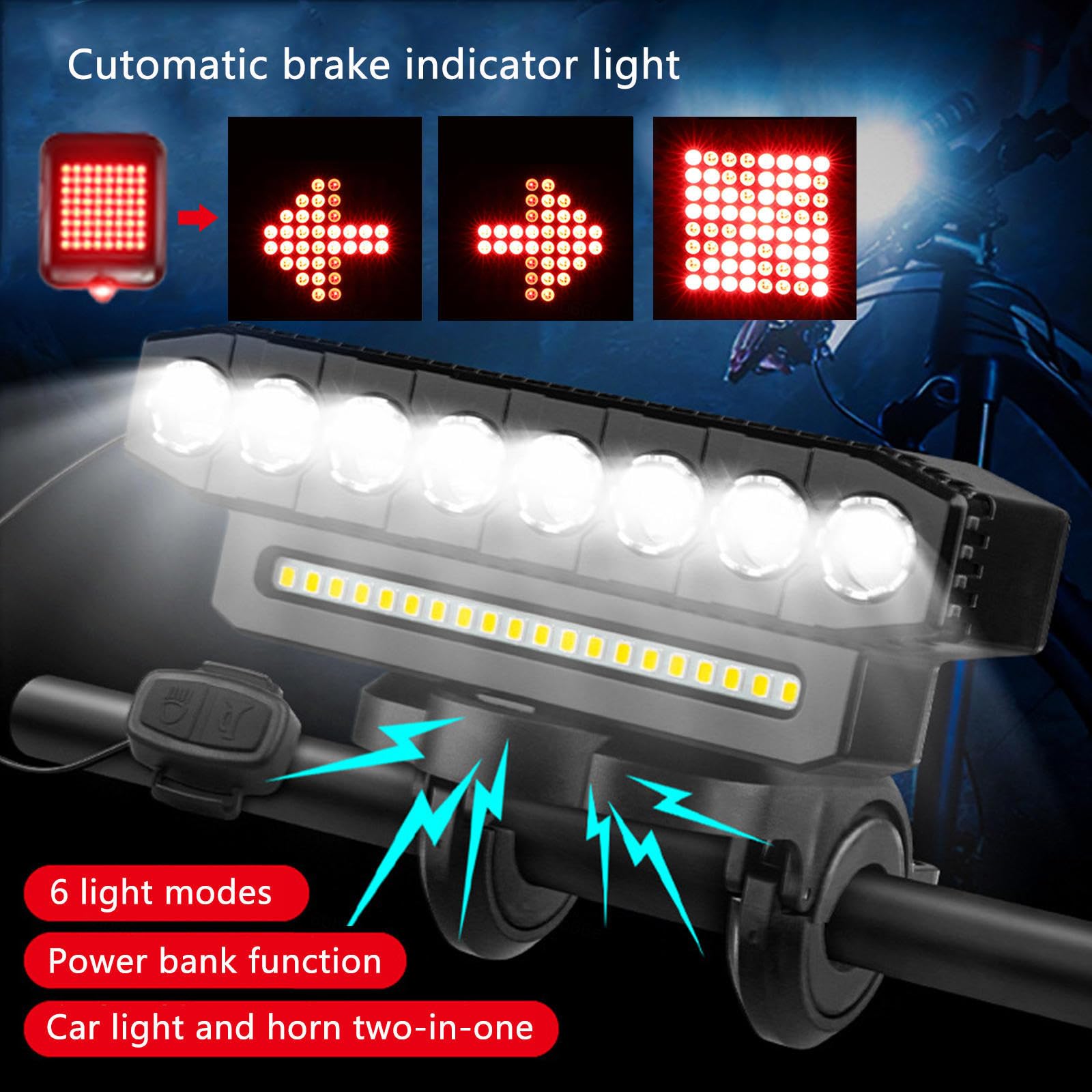 Luci Bicicletta Kit, USB Ricaricabile,Impermeabile Con Luce Posteriore Bici Da Corsa, Frecce Monopattino Elettrico Impermeabile,Per Bici Strada E Mtb