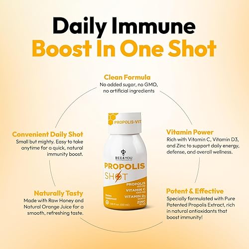 Miniatura 2 de BEE and You - Suplemento de propóleos 100% natural de apoyo inmunológico, antioxidantes, vitamina C, VIT D3, zinc, jugo de naranja, miel cruda, 1.69