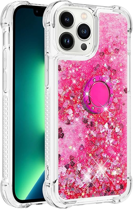 Compatible con iPhone 15 Pro Liquid Case Rosa, Bling Liquid Cover Funda transparente para teléfono con soporte de anillo Funda de silicona Funda protectora a prueba de golpes Resistente al amarilleamiento Compatible con iPhone 15 Pro