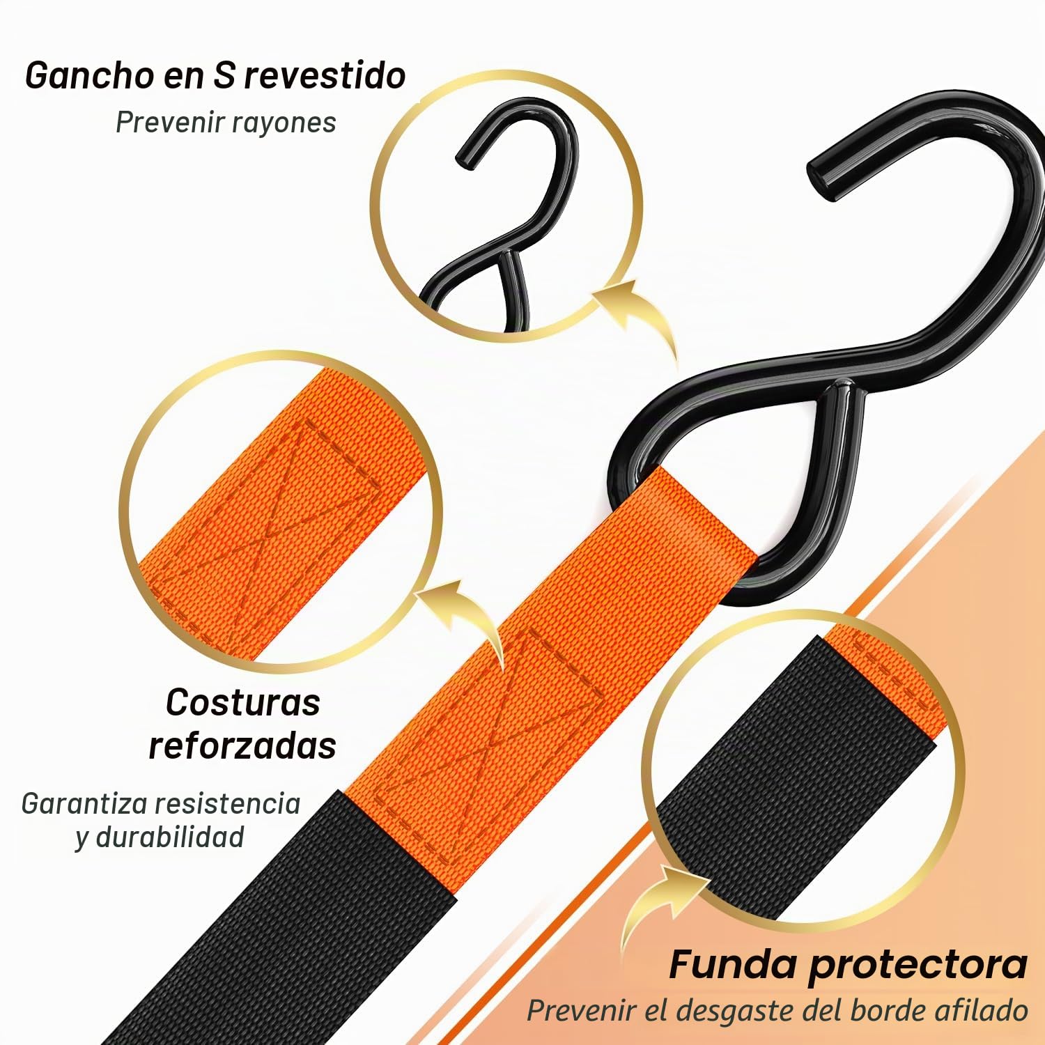 Correa para trinquete Paquete de 8, Ohuhu 4,6m Correas de tensión con trinquete cinchas de Amarre 680 kg al Rompimiento, Set de Correas de Amarre con Tensor de Trinquete con Ganchos de Acero (Naranja)