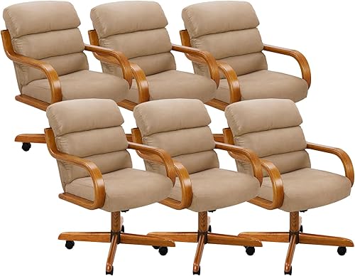 Miniatura 13 de Chromcraft Douglas - Juego de 4 sillas de comedor informales, clásicas, giratorias, de tela inclinable, con ruedas, brazo de madera, base