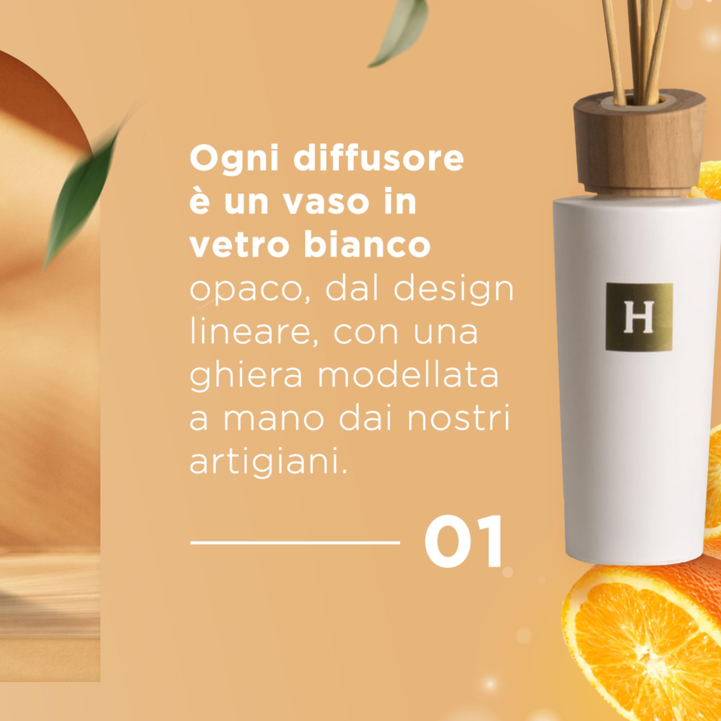 HOROMIA Diffusore Profumo Ambiente con Bastoncini Arancio e Cannella 200ml - Diffusore in Vetro con Bastoncini in Rattan