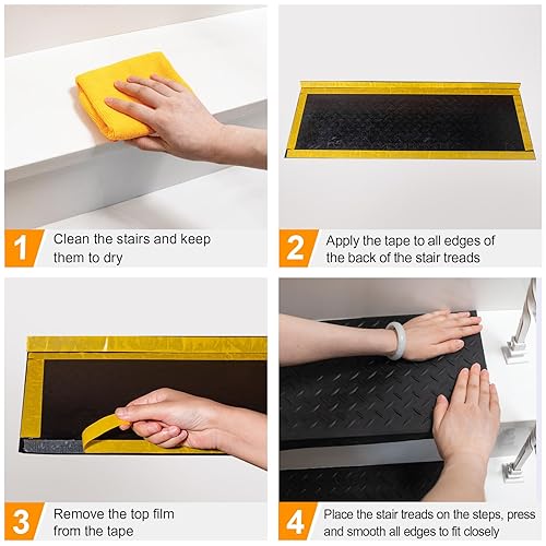 Miniatura 6 de Spurtar Peldaños de Goma para Escaleras de 35" x 9.85", Paquete de 5 Peldaños para Exteriores Antideslizantes con Borde para Escalones de Madera,