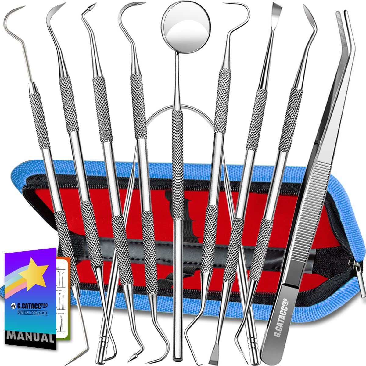 G CATACC 10 Pack Dental Tools Professional Plaque Remover for Teeth Cleaning Tools Set Stainless Steel Hygiene Kit