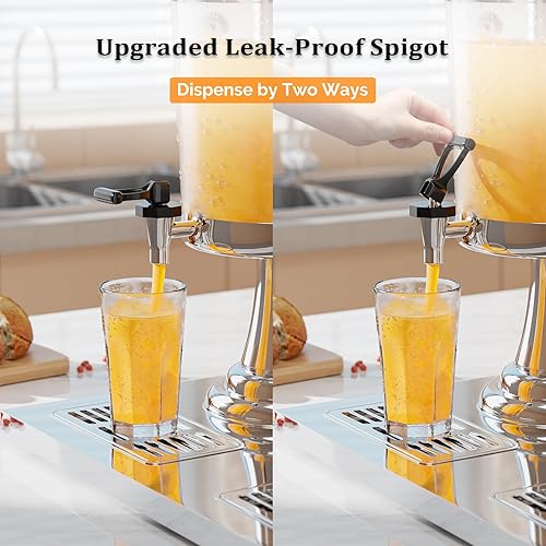 Miniatura 5 de ROVSUN Dispensador de bebidas de 4.4 galones16.6L, dispensador de bebidas de acero inoxidable con recipiente de hielo, soporte y espita, bebidas