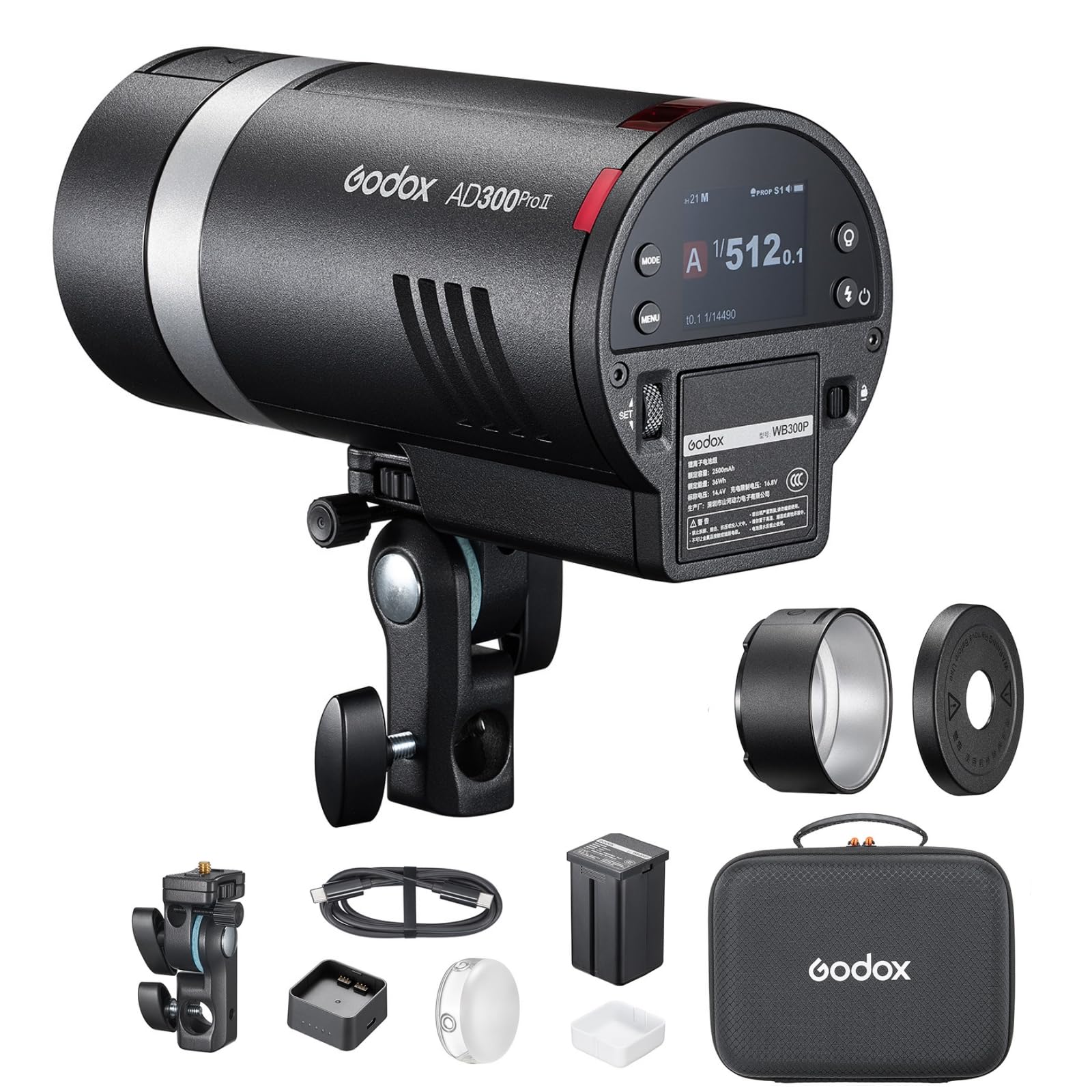 Godox AD300ProII Flash da esterno TTL da 300 W, tempo di ricarica 0,01–1,5 s, HSS a 1/8000 s, 16 gruppi di colore, 350 flash a piena potenza con luce pilota bicolore da 12 W, attacco Godox