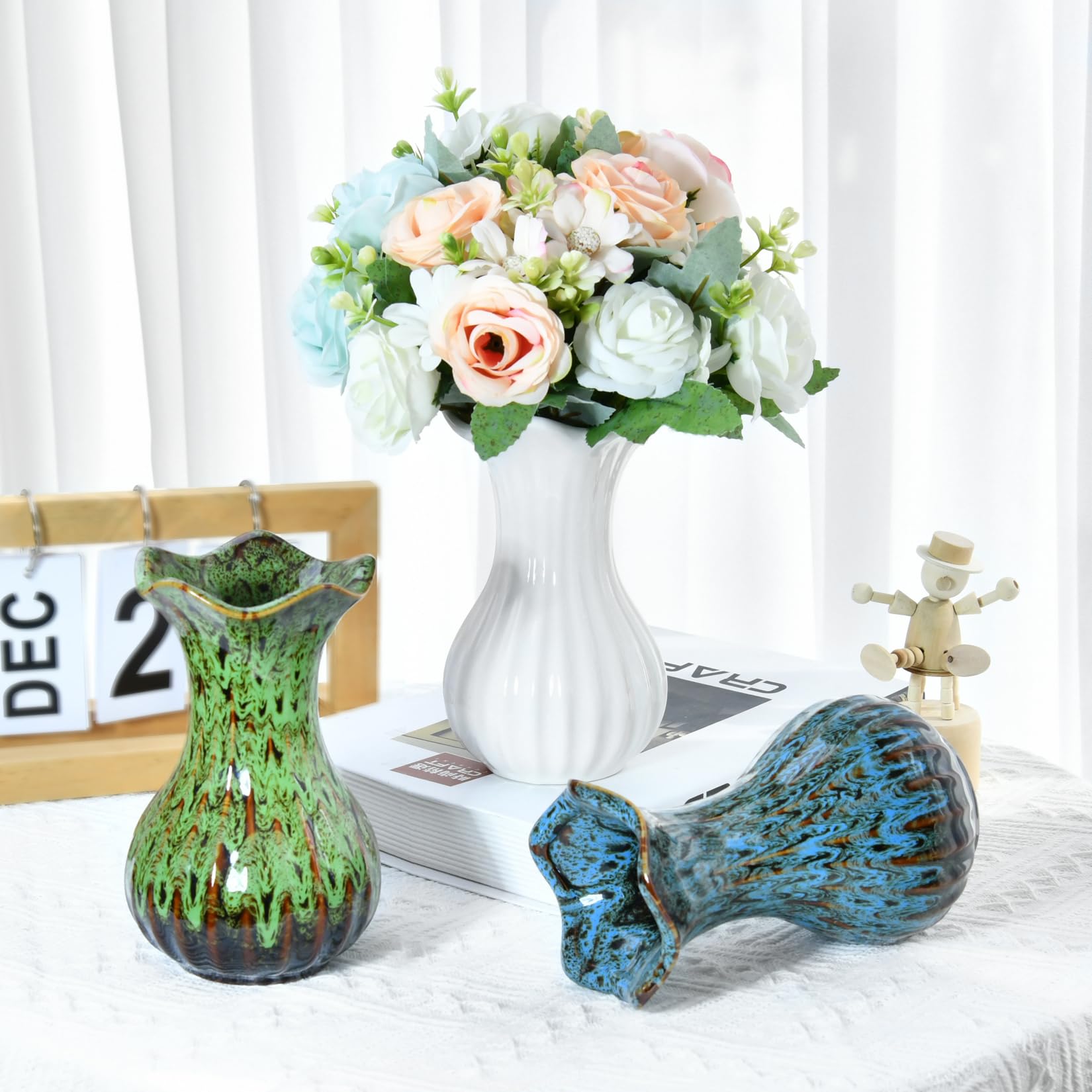 Jarrón de cerámica, pequeños jarrones modernos para decoración del hogar, elegante jarrón de flores para mesas, escritorio de oficina, decoración de habitación, apto para inauguración de la 7