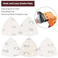 Vista 4 de 120 almohadillas de lijado triangulares, 6080120180240 granos, lijadora de detalles, lijadora de gancho y bucle, papel de lija triangular de 3.54