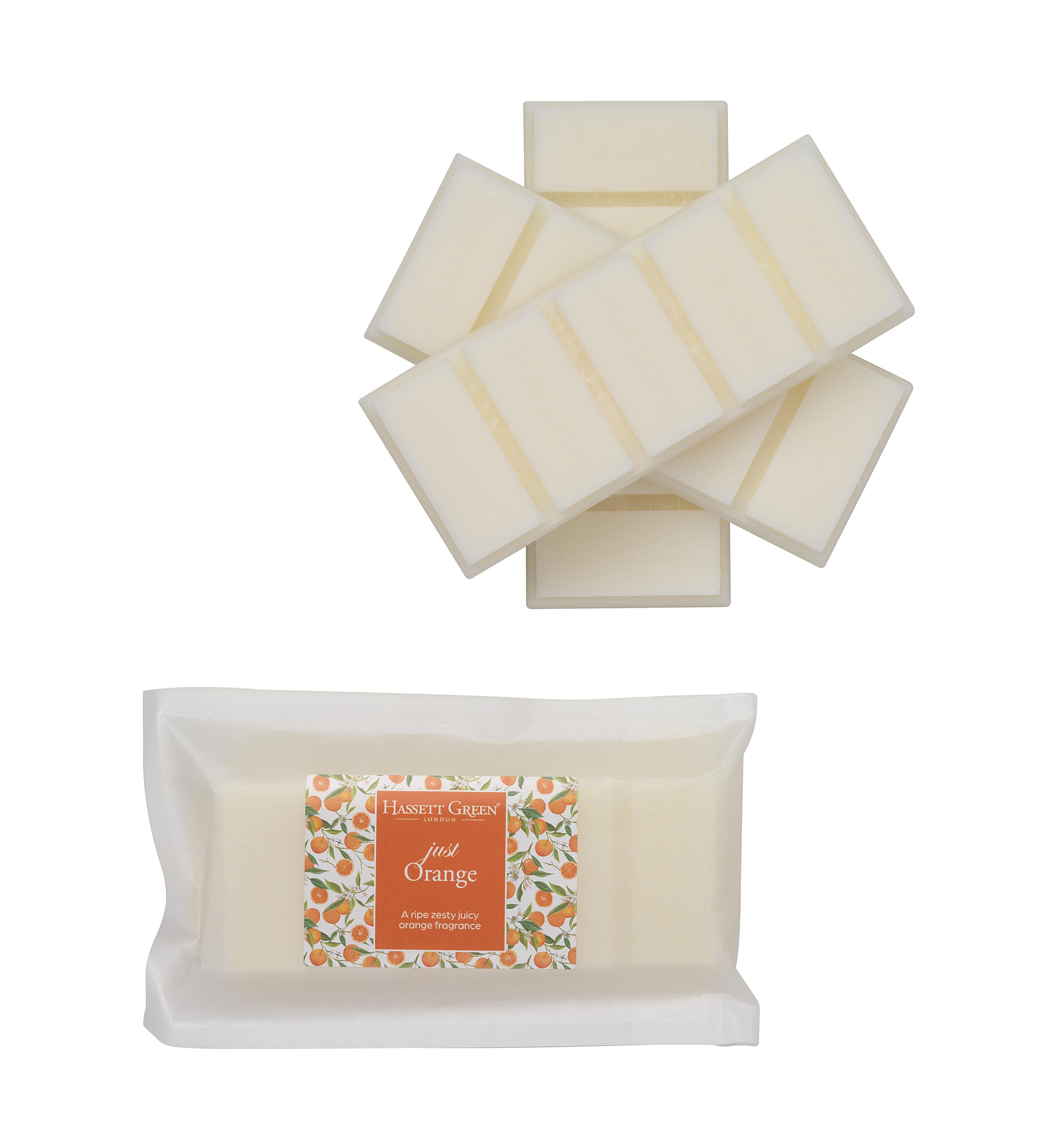 B&Q - Hassett Green LondonJust Orange Wax Melts3 X 55G Snap BarsSoy-Free & Paraffin-FreeHandmade In The Uk